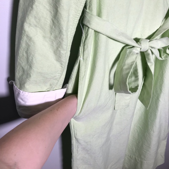 Ann Mashburn Cotton Long Sleeve Collared Tie Belt Shirtdress Lime Green Size XS - Picture 4 of 6